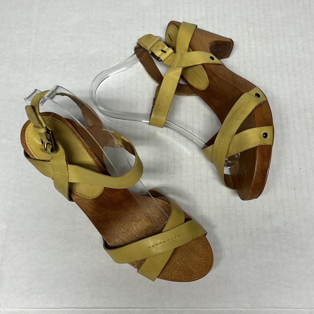 Anthropologie Schuler & Sons Yellow Wood Clog Sandal heel 8.5 Retro Cottagecore - Picture 8 of 16
